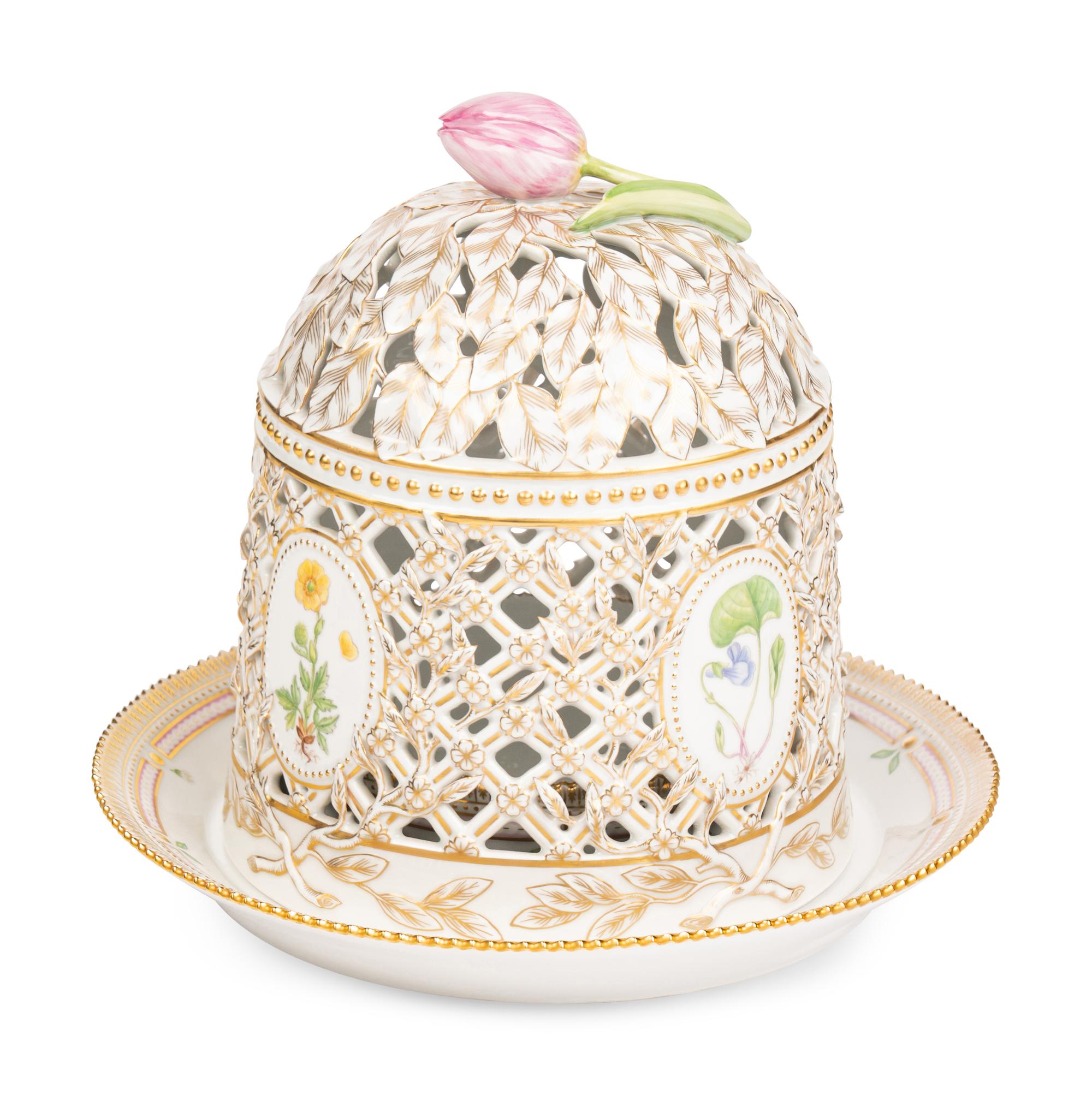 A Royal Copenhagen Flora Danica Porcelain Ice Dome and Stand