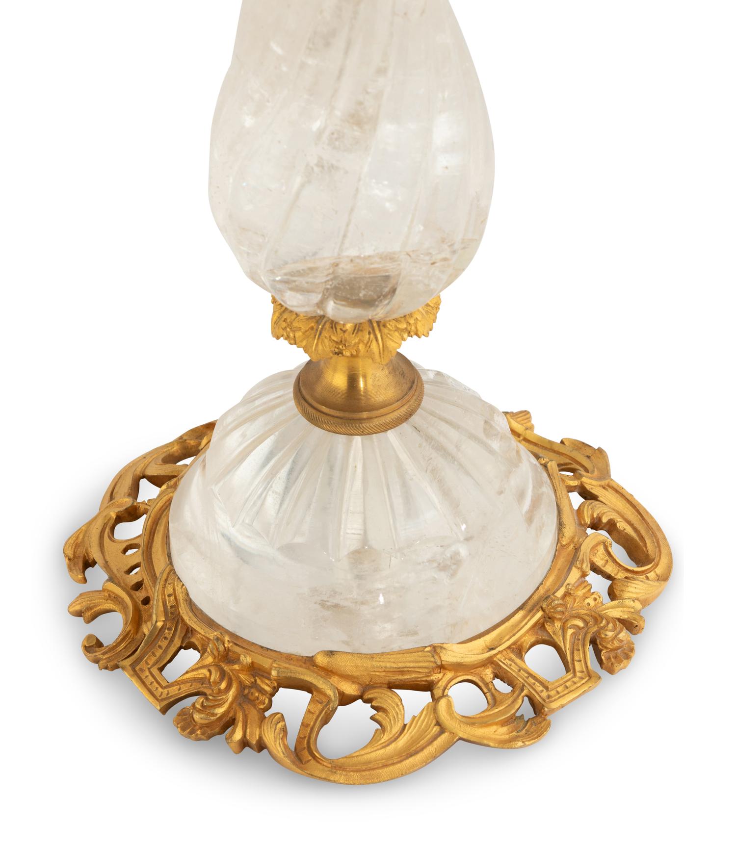 A Pair of Continental Gilt Bronze Mounted Rock Crystal Table Lamps