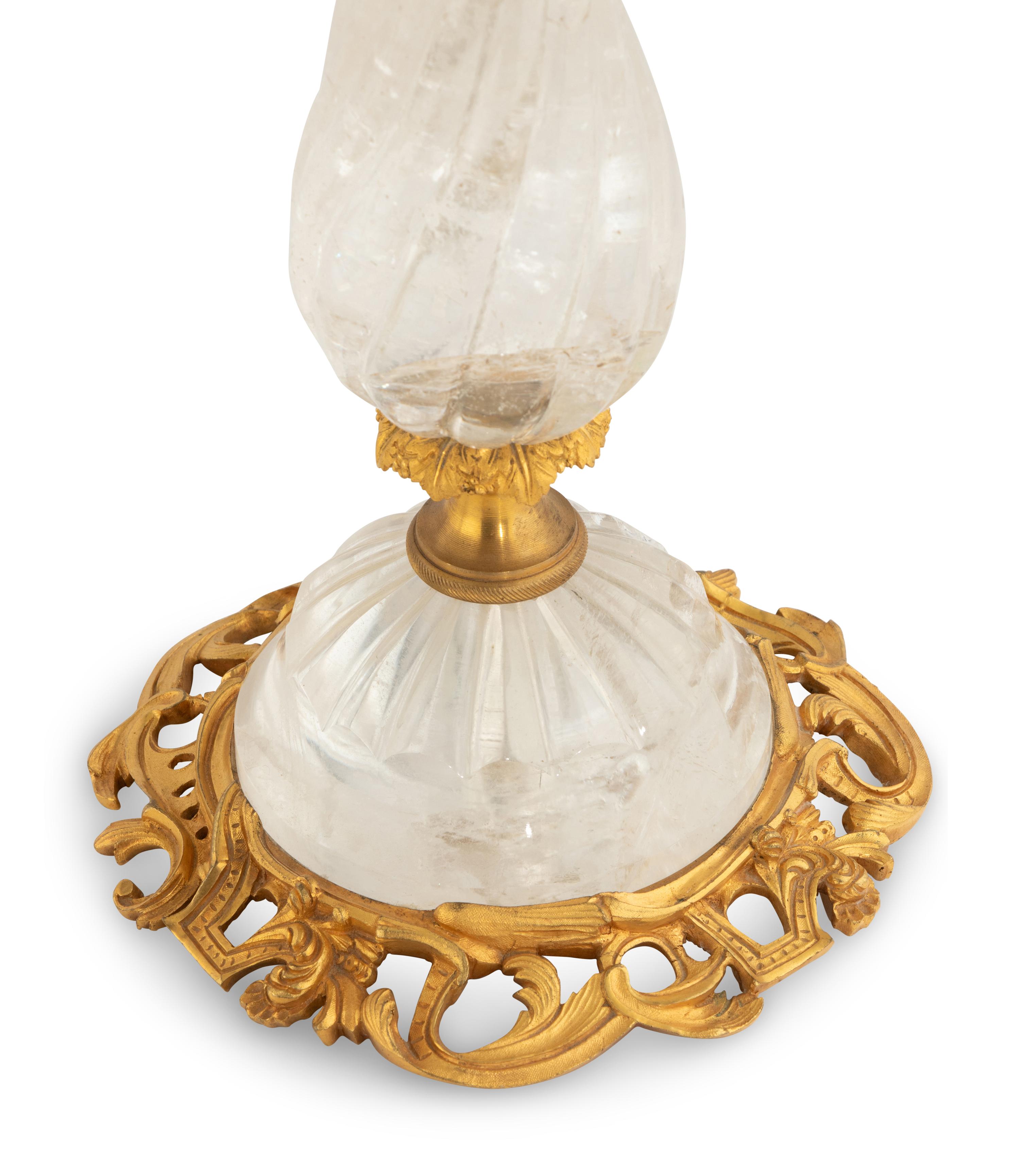 A Pair of Continental Gilt Bronze Mounted Rock Crystal Table Lamps