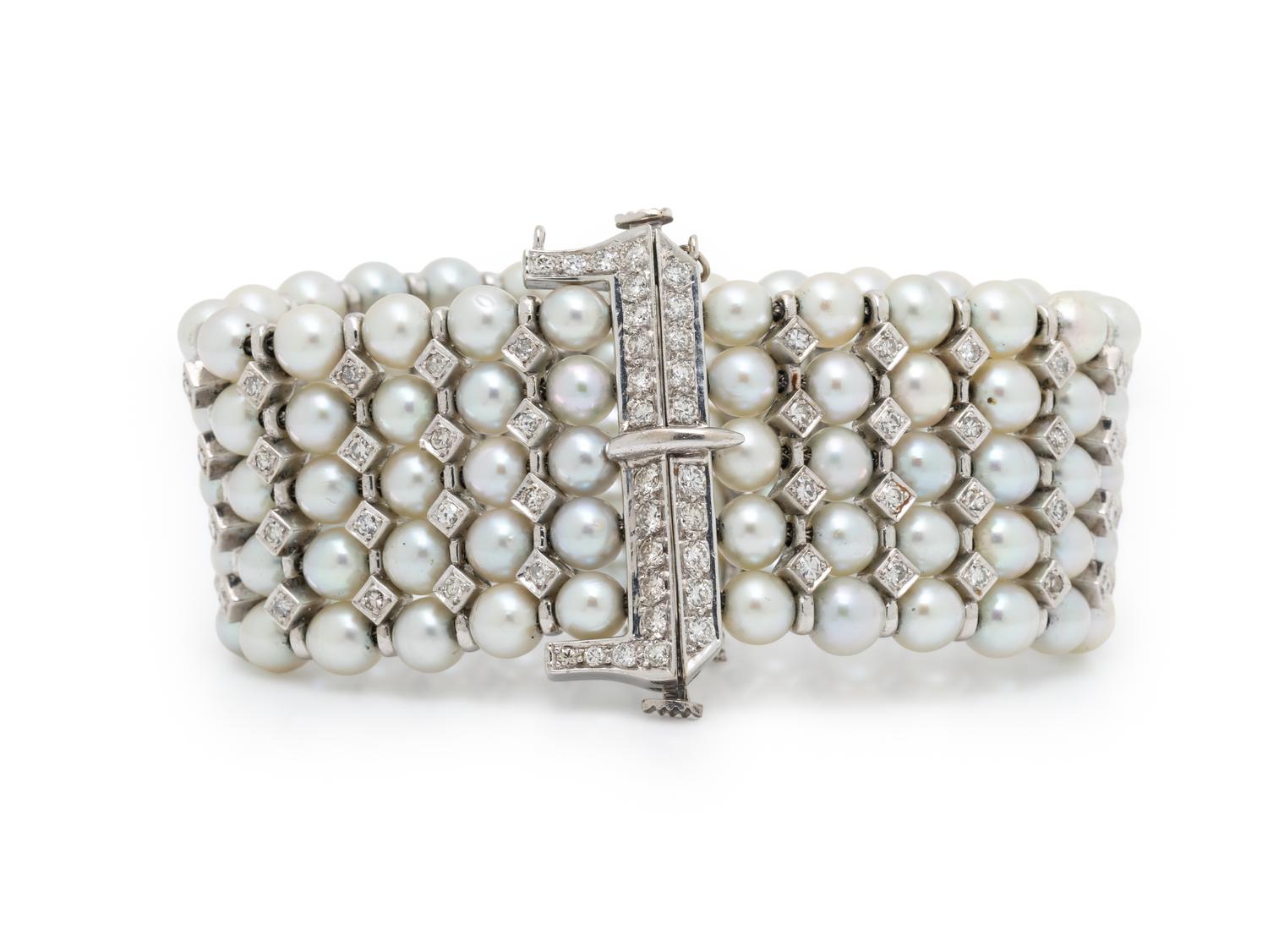 CULTURED PEARL AND DIAMOND BRACELET