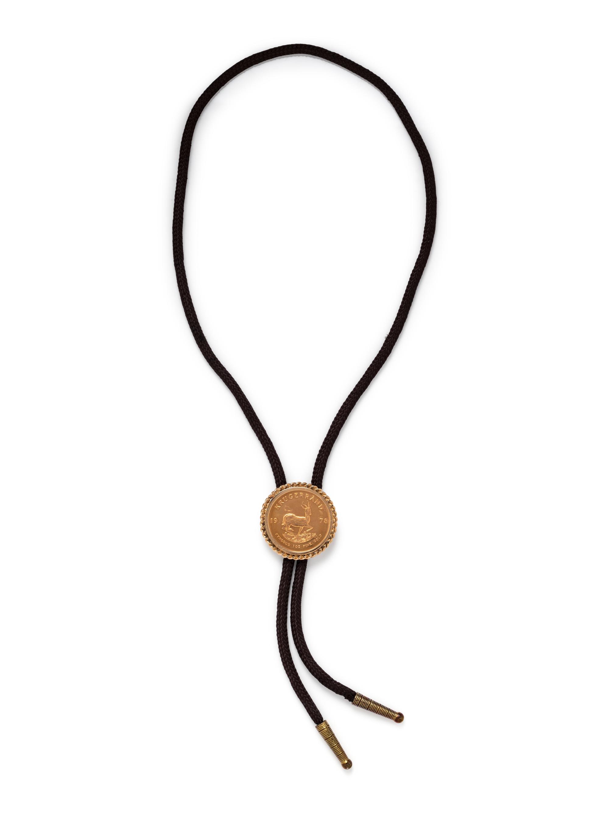 YELLOW GOLD AND KRUGGERAND COIN BOLO TIE