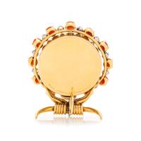 TIFFANY & CO., FRENCH, RETRO, YELLOW GOLD, DIAMOND AND CORAL TRAVEL CLOCK/PENDANT