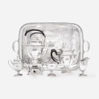 An American Sterling Silver Five-Piece Tea Service with Tray J.E. Caldwell & Co., Philadelphia, PA, mid 20th century
