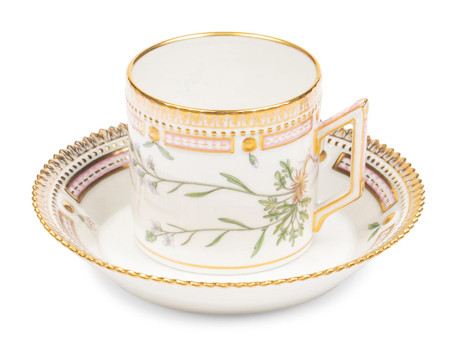A Set of Four Royal Copenhagen Flora Danica Porcelain Coffee Cups and Saucers