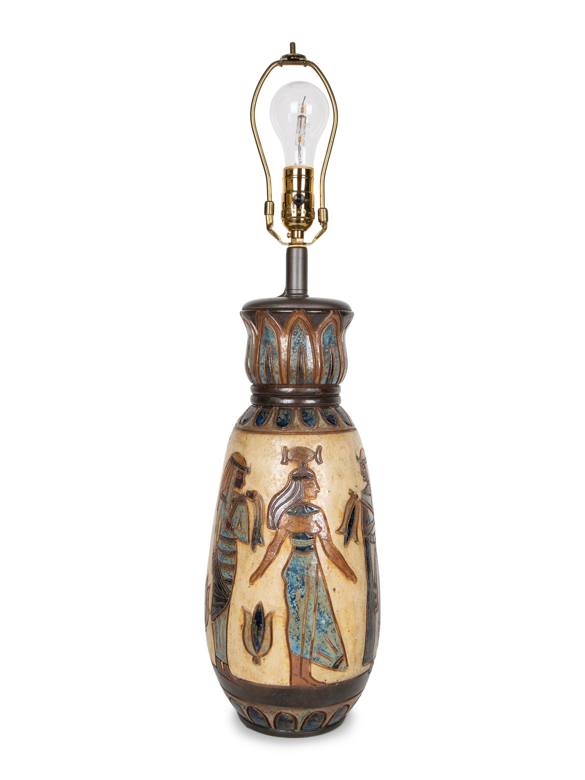 A French Polychrome Glazed Stoneware Vase with Egyptian Motif signed Dubois — 20TH CENTURY