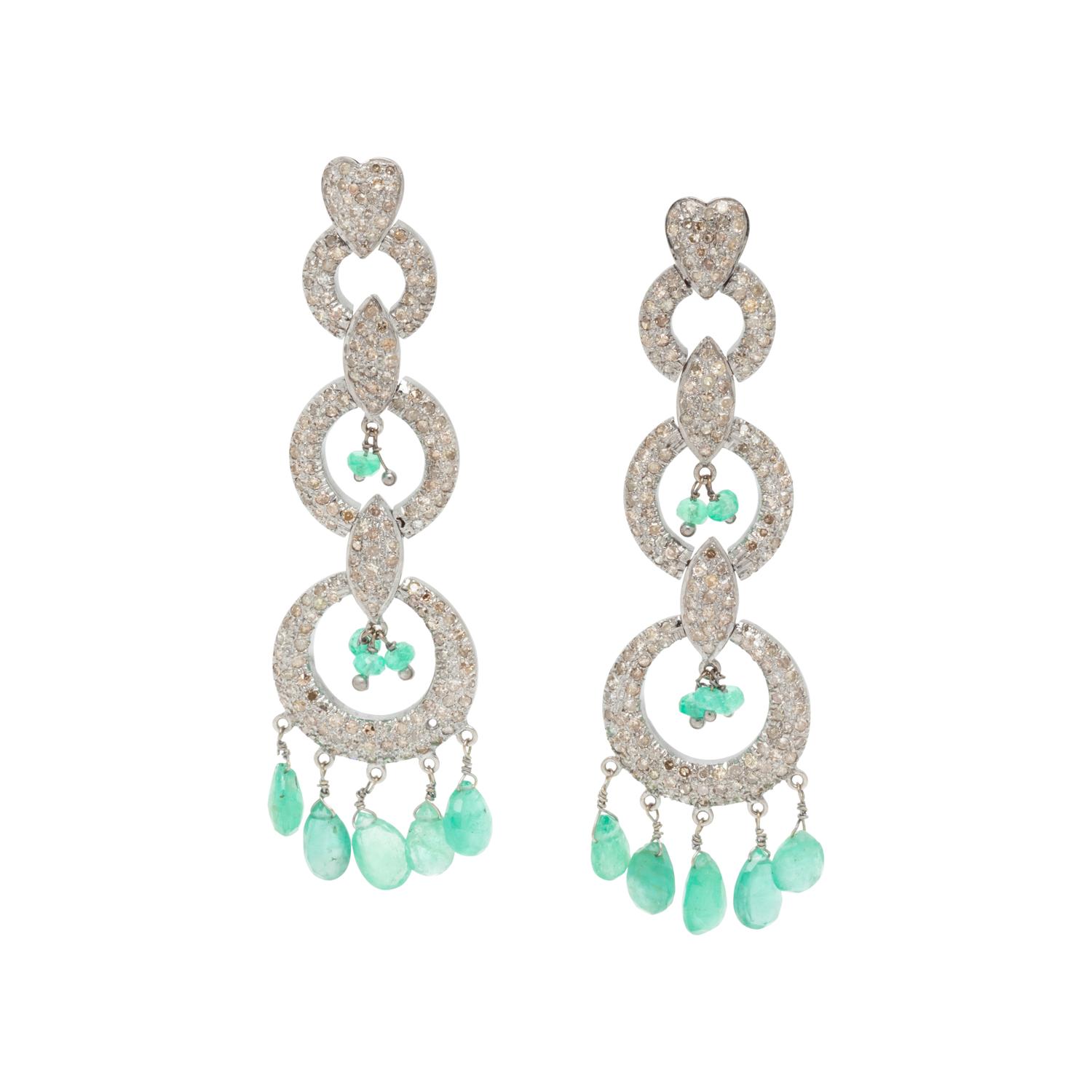 DIAMOND, COLORED DIAMOND AND EMERALD EARRINGS