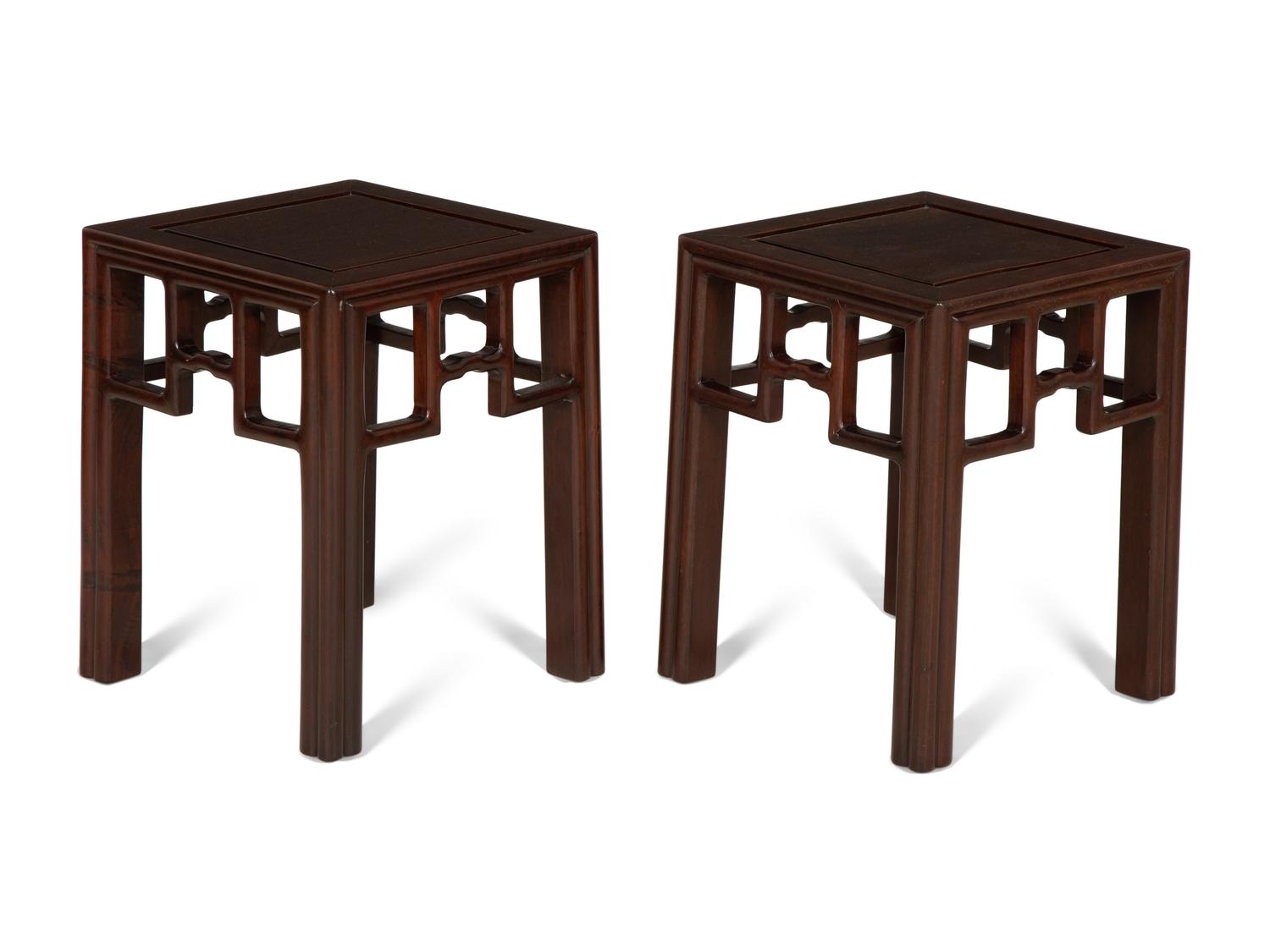 A Pair of Chinese Carved Hardwood Side Tables