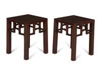A Pair of Chinese Carved Hardwood Side Tables