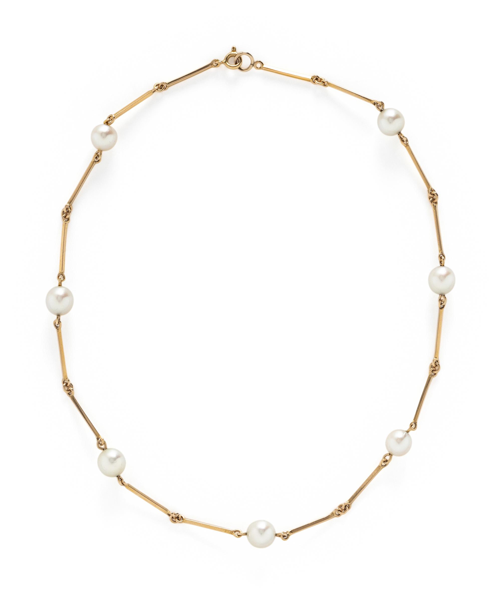 THREE NESTING CULTURED PEARL AND YELLOW GOLD STATION NECKLACES