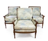 A Set of Three Louis XVI Style Bergeres Height 36 inches. — 20TH CENTURY