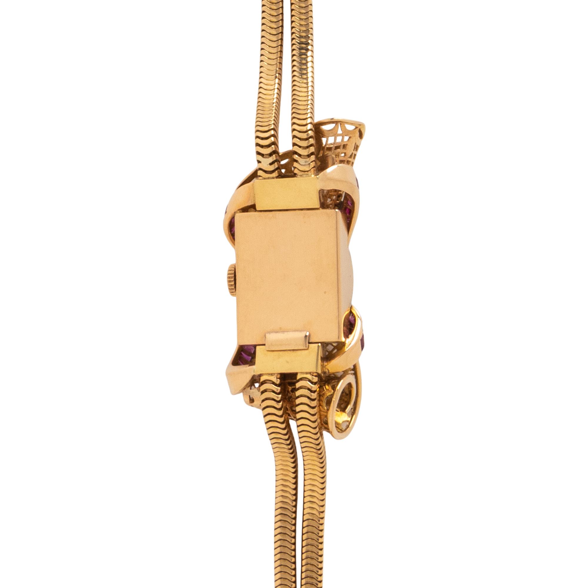 FRENCH, RETRO, YELLOW GOLD, RUBY, AND DIAMOND WATCH