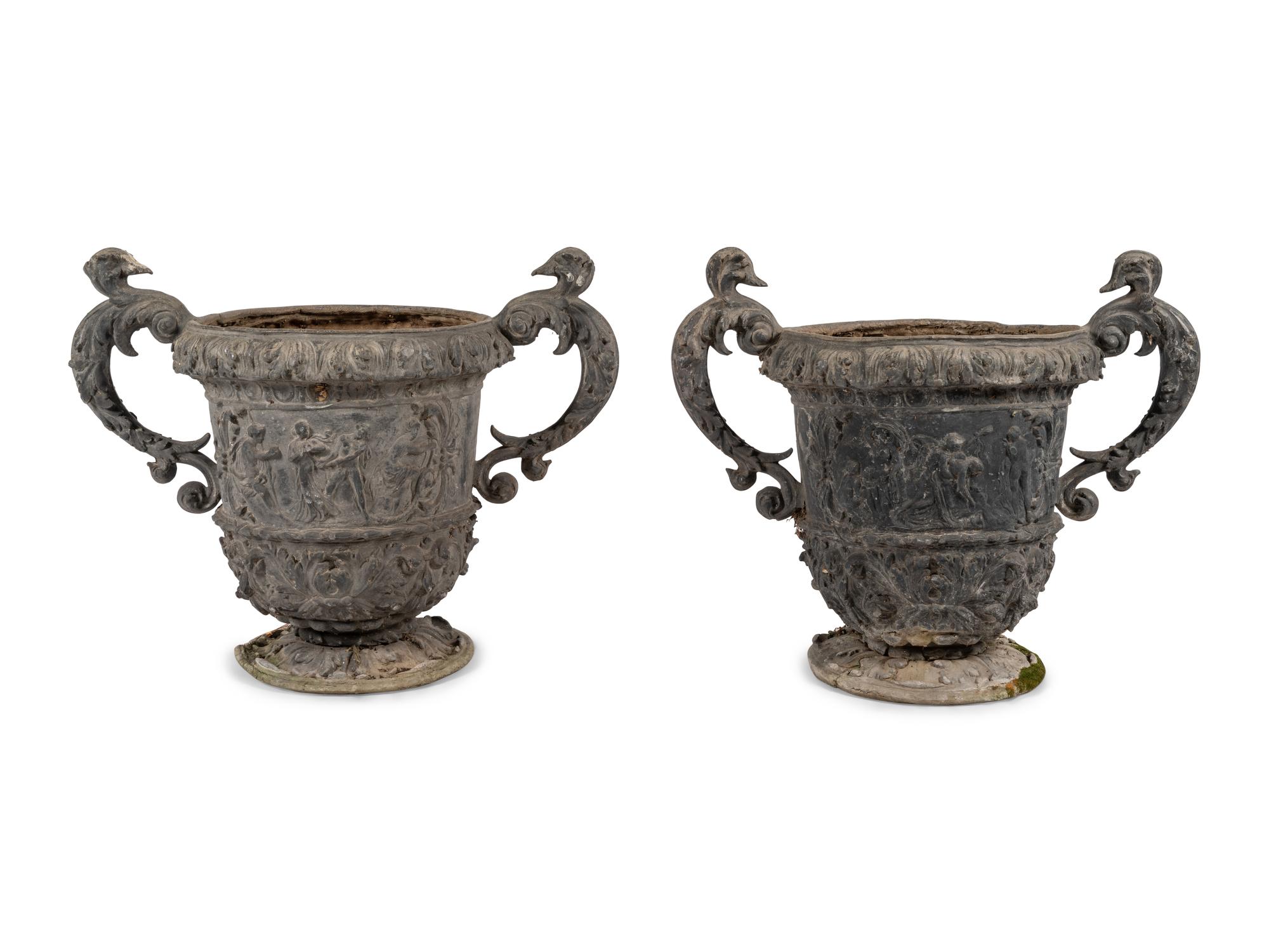 A Pair of Cast Metal Planters