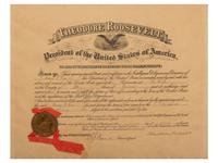 ROOSEVELT, Theodore (1858-1919). Partly-printed commission signed ("Theodore Roosevelt"). Washington, D.C., 18 March 1903.
