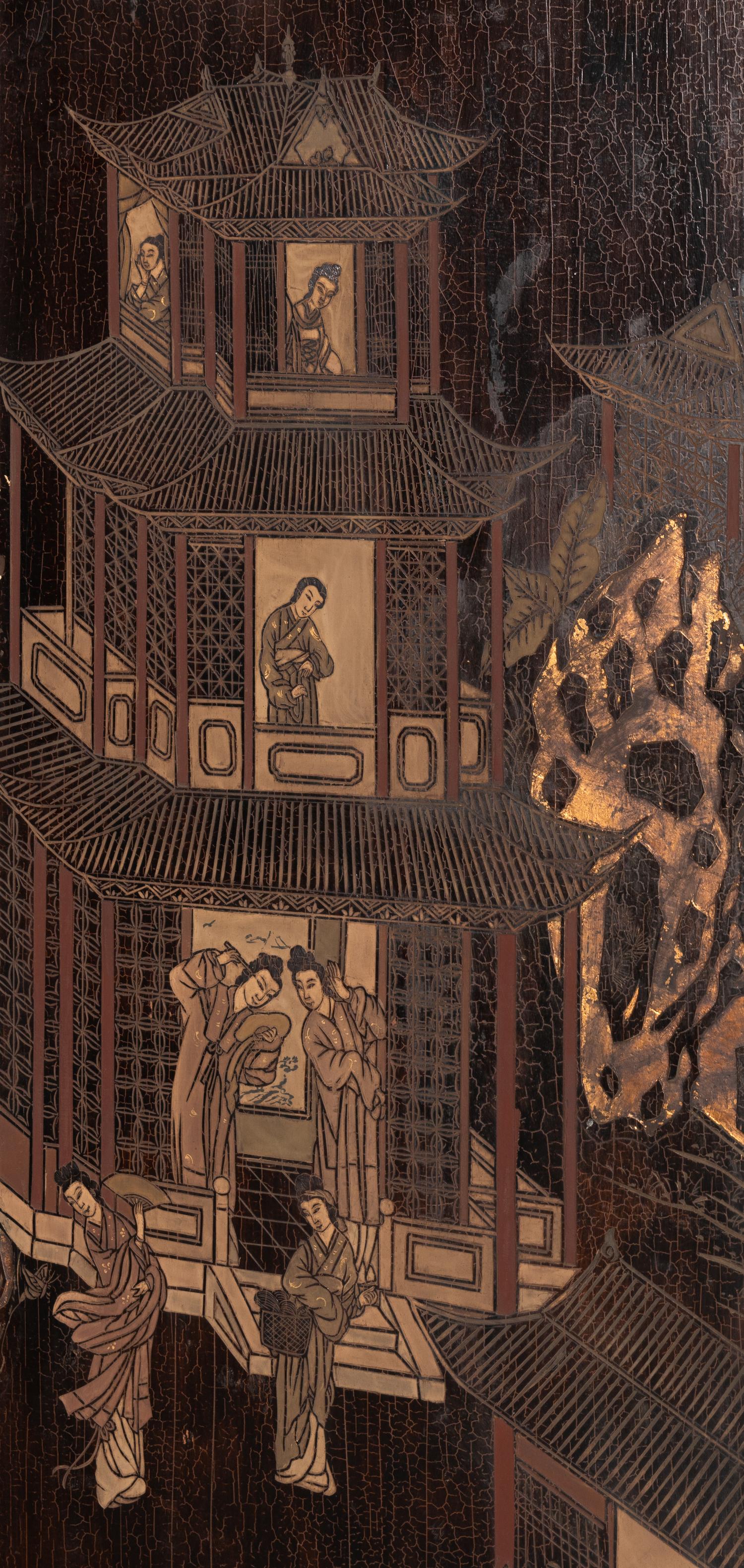 A Chinese Lacquered Thirteen-Panel Floor Screen