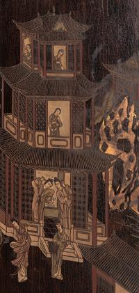 A Chinese Lacquered Thirteen-Panel Floor Screen