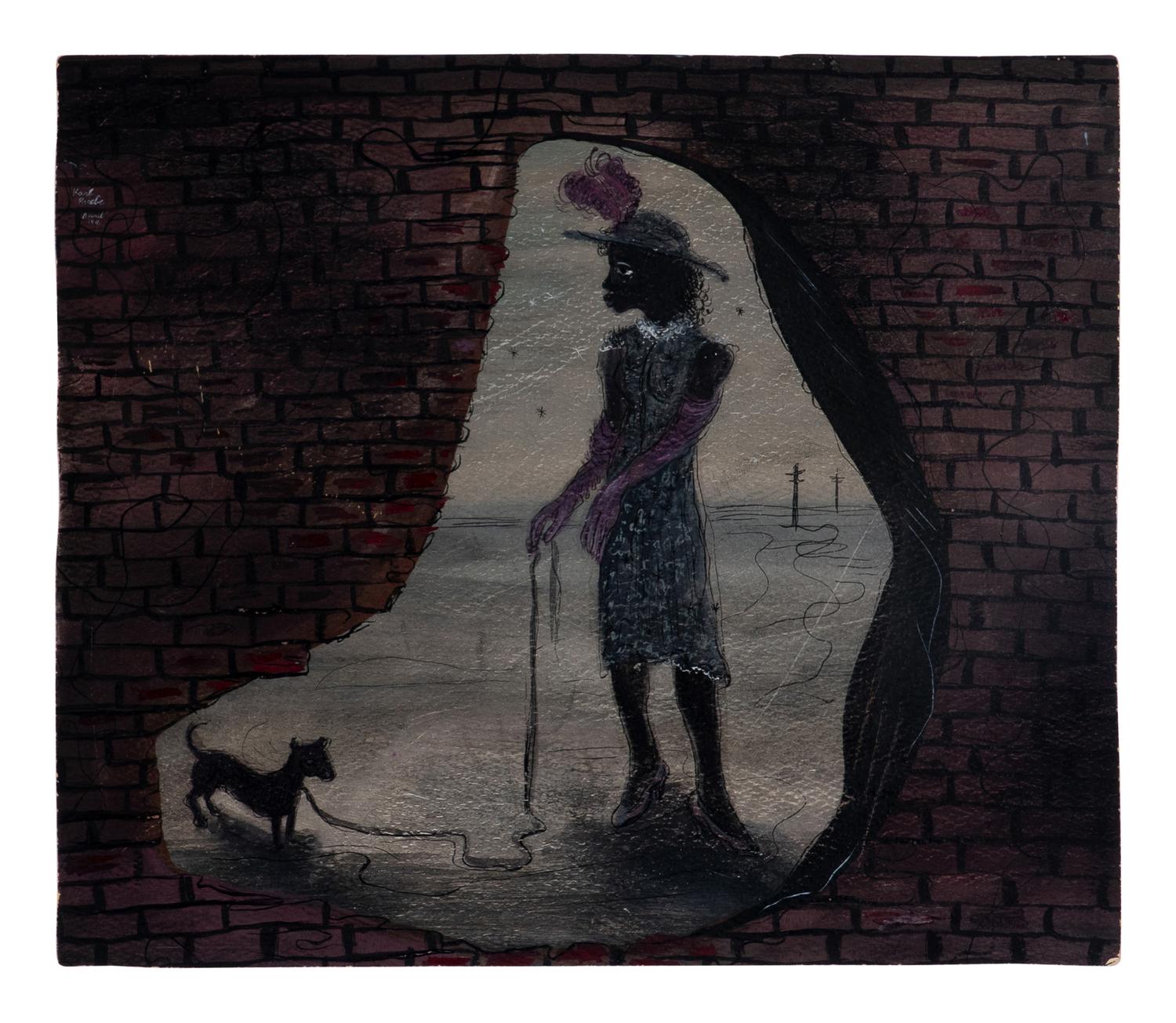 Portrait of Gertrude Abercrombie ; Black Woman with Black Dog and Red Bricks (double-sided work), 1941-42