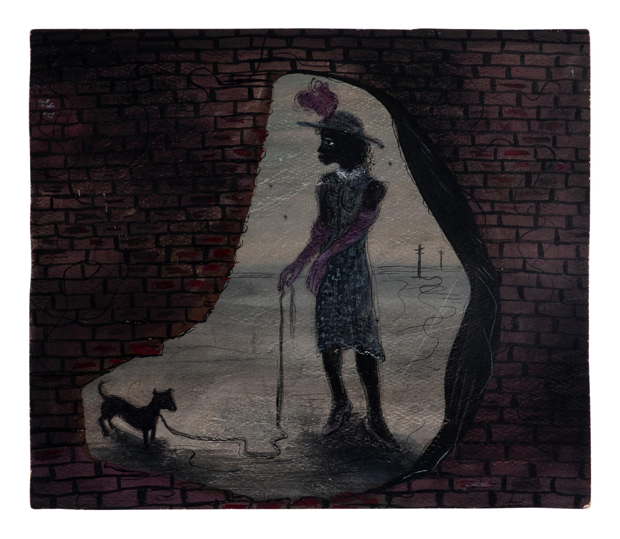 Portrait of Gertrude Abercrombie ; Black Woman with Black Dog and Red Bricks (double-sided work), 1941-42