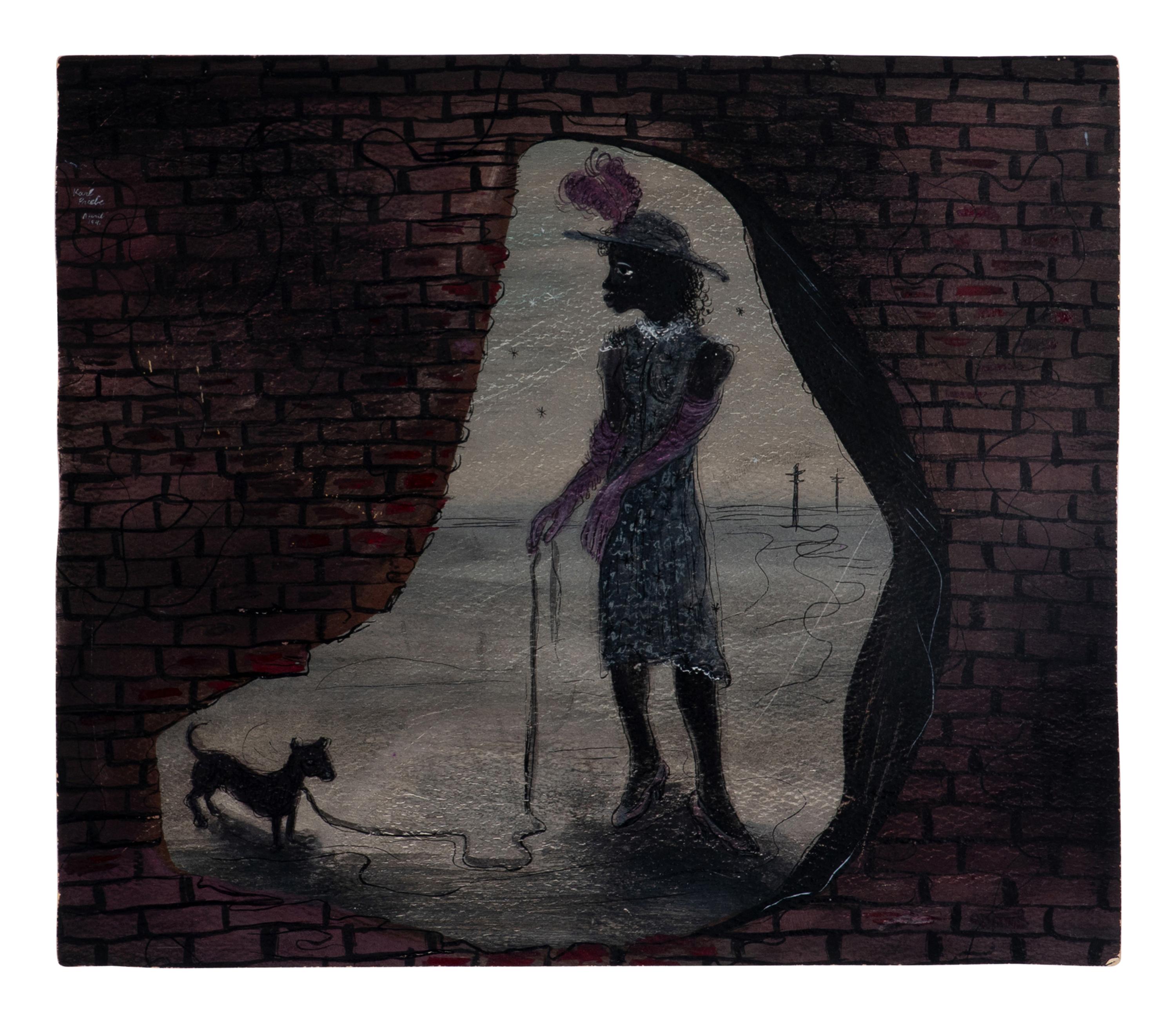 Portrait of Gertrude Abercrombie ; Black Woman with Black Dog and Red Bricks (double-sided work), 1941-42