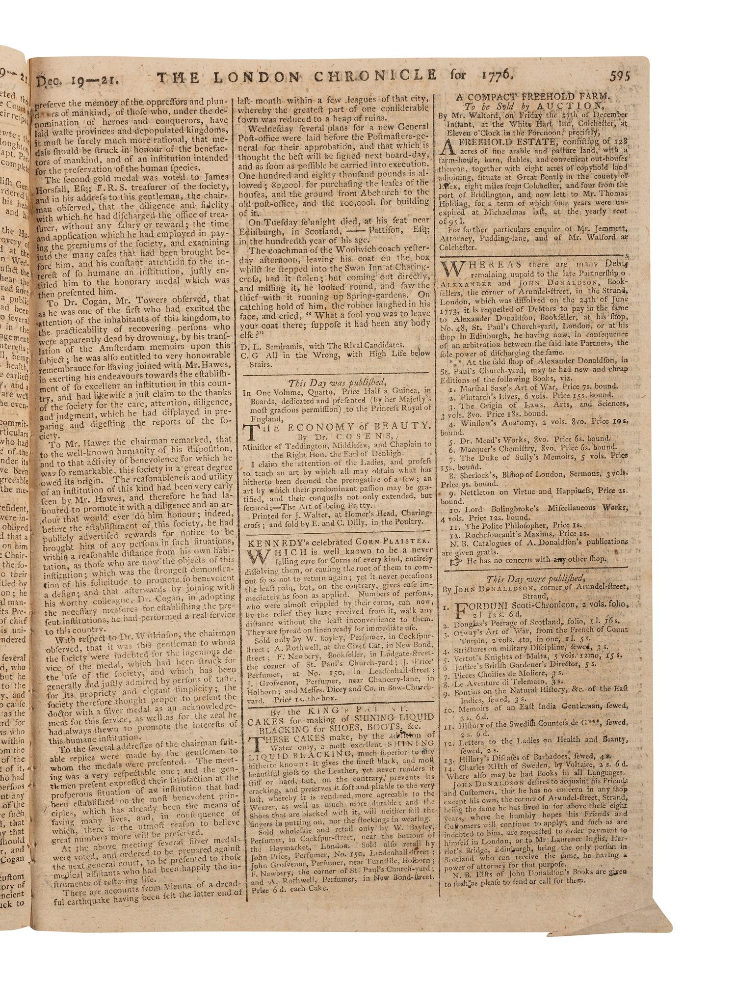 [REV WAR]. London Chronicle . Vol. XL, No. 312. London, England: J. Wilkie, 21 December 1776.