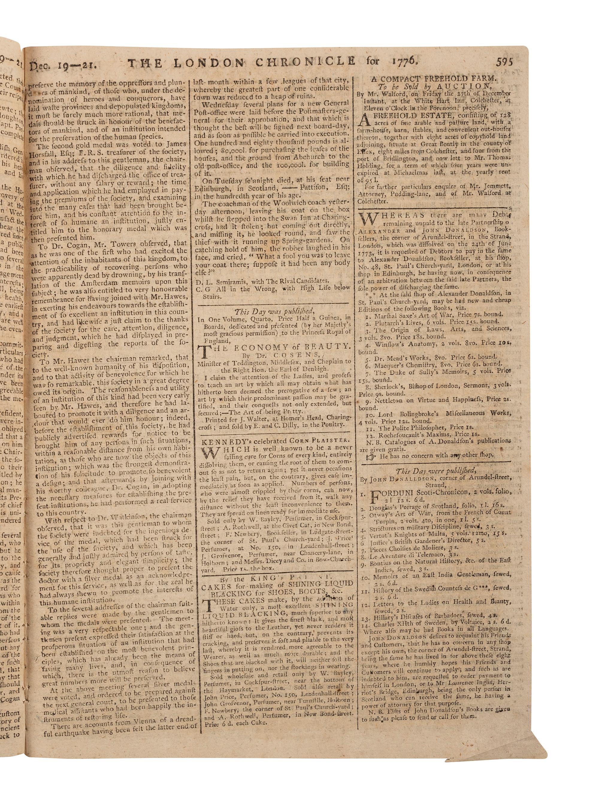 [REV WAR]. London Chronicle . Vol. XL, No. 312. London, England: J. Wilkie, 21 December 1776.