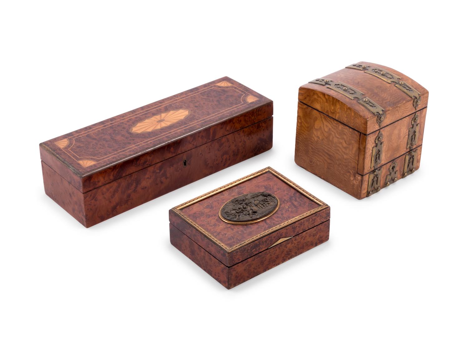 Three French Inlaid Burlwood Boxes