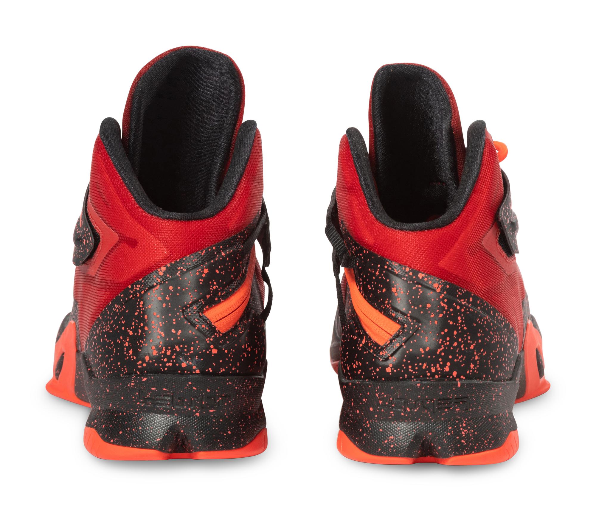 A Pair of 2014 LeBron James Signed Autograph Game Issued Nike Zoom Soldier VIII Shoes (Upper Deck Authenticated),