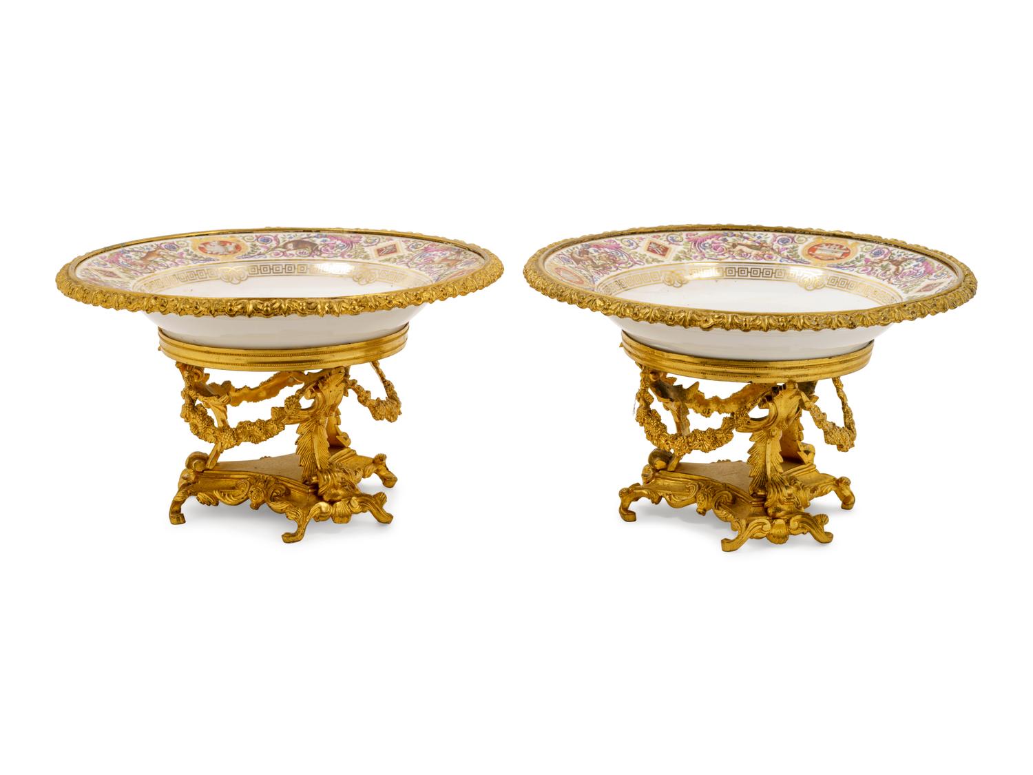 A Pair of Sèvres Style Gilt Bronze Mounted Porcelain Tazze