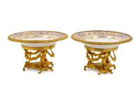 A Pair of Sèvres Style Gilt Bronze Mounted Porcelain Tazze