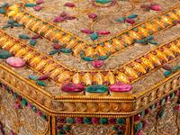 A Ruby and Emerald-Mounted Silvered and Gilt Filigree Table Casket