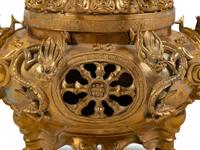 A Sino-Tibetan Style Gilt Bronze Tripod Incense Burner
