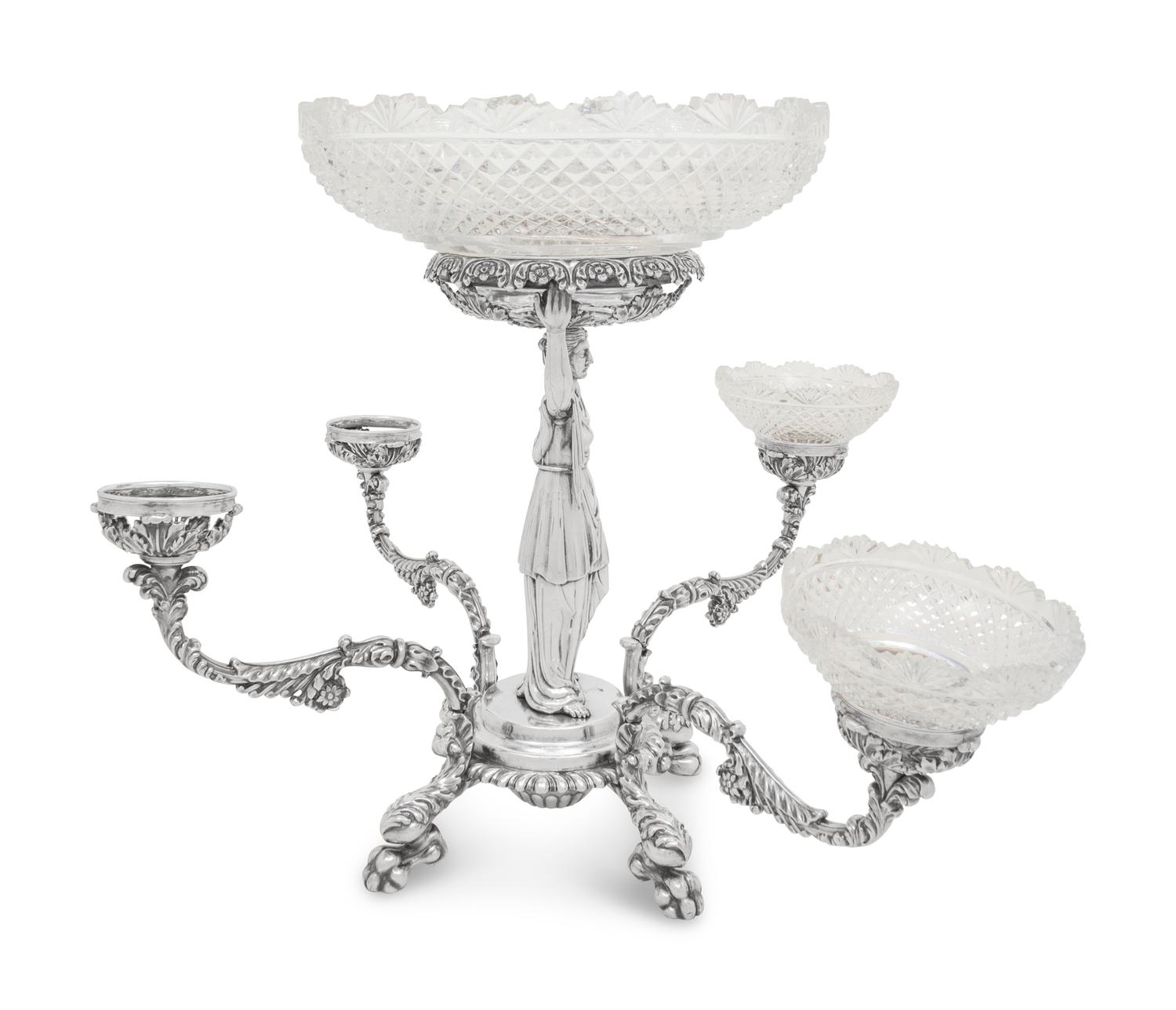 A Sheffield Silver-Plate and Cut Glass Epergne