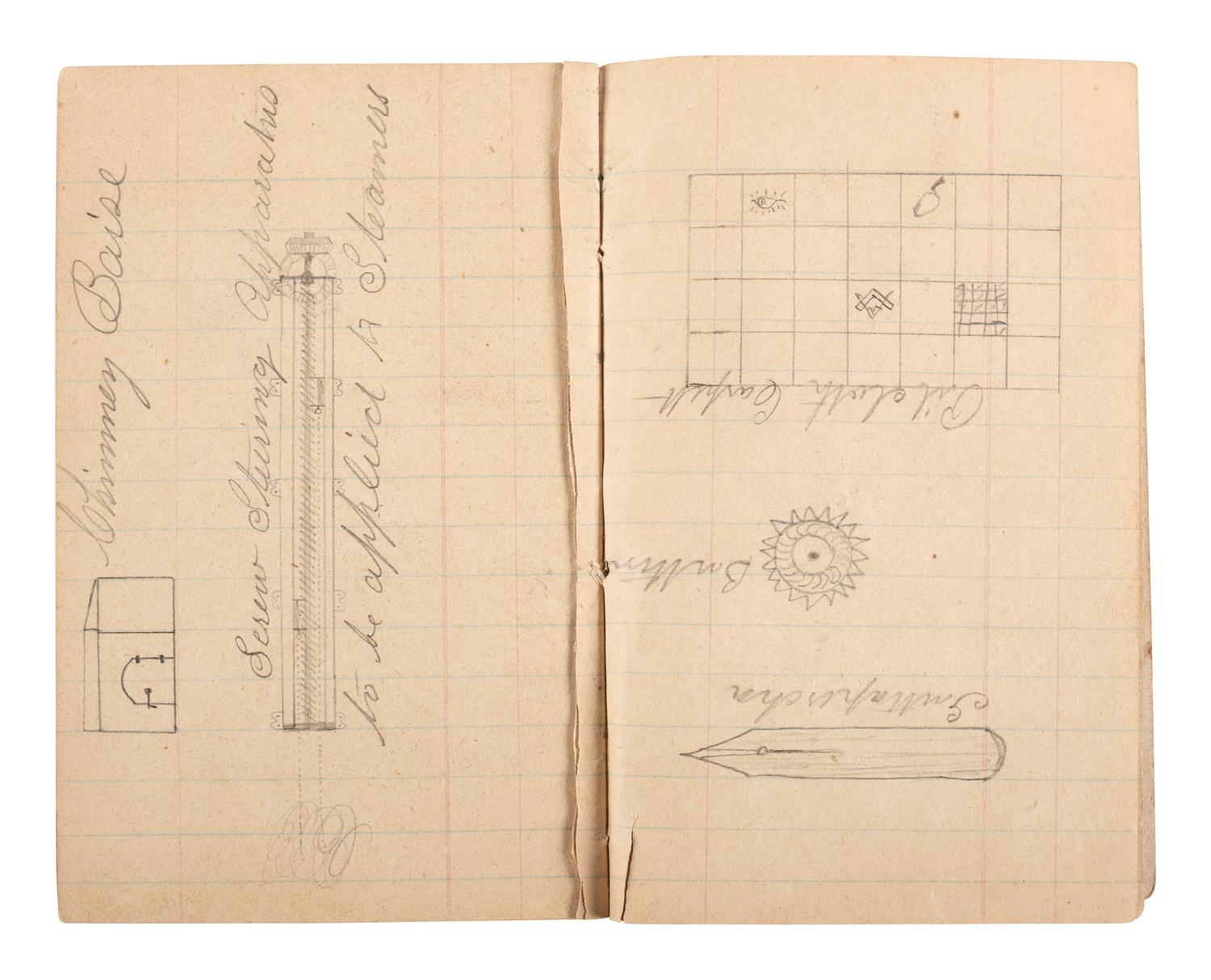 [SCIENCE & TECHNOLOGY]. Charles M. Hayden (1845-1934) archive featuring a patent model for a gun mount with associated photographs, letters, and sketchbook.