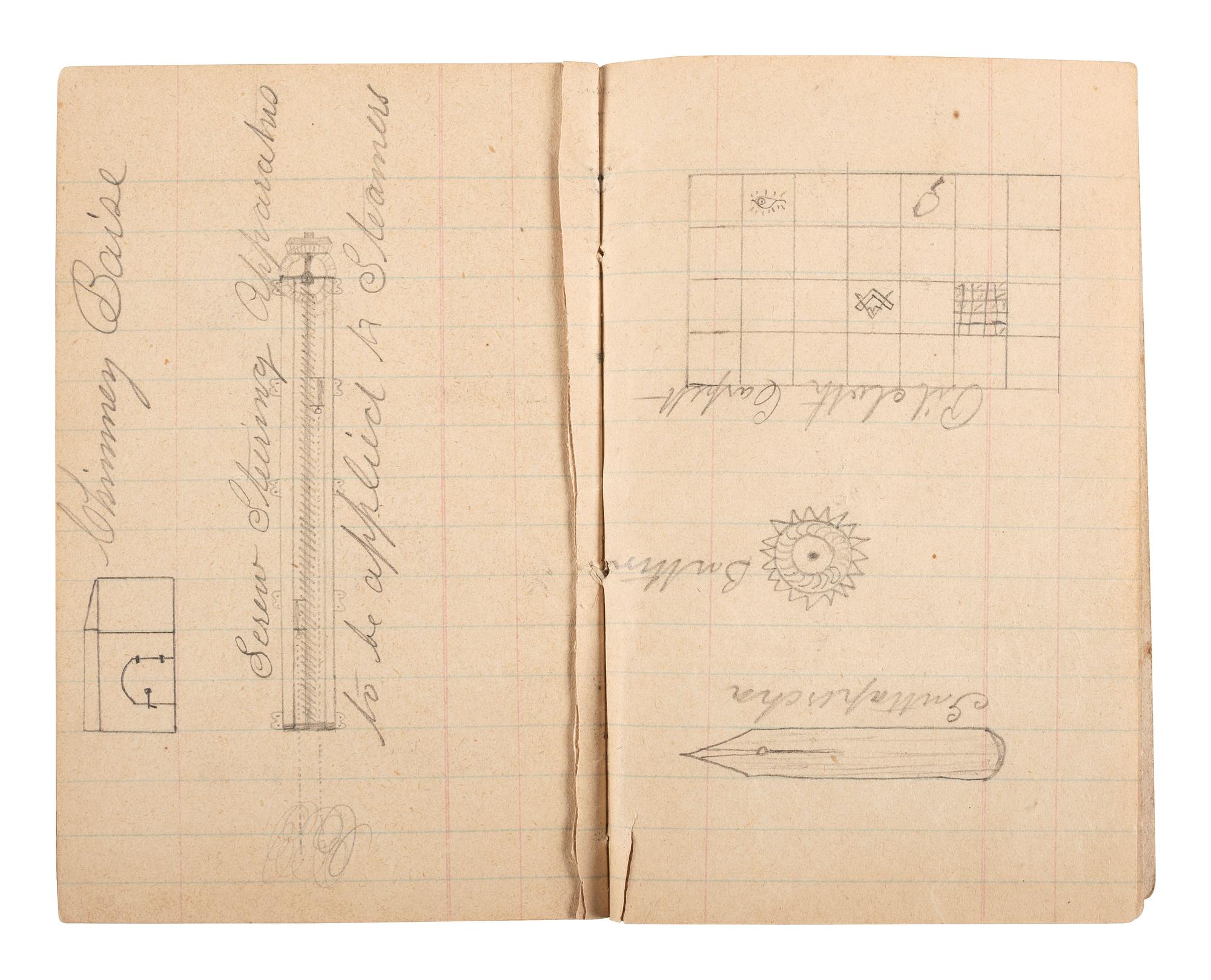 [SCIENCE & TECHNOLOGY]. Charles M. Hayden (1845-1934) archive featuring a patent model for a gun mount with associated photographs, letters, and sketchbook.