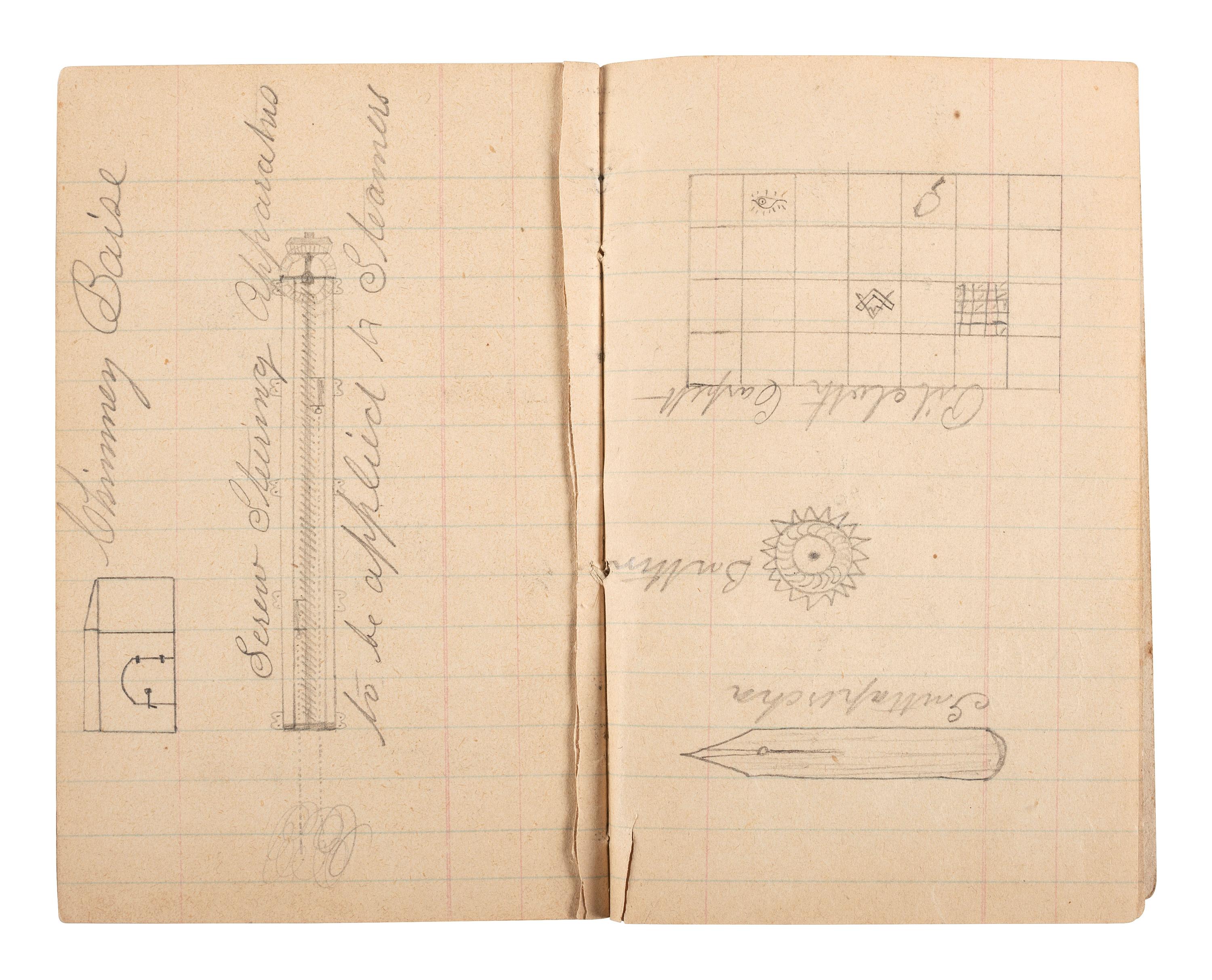 [SCIENCE & TECHNOLOGY]. Charles M. Hayden (1845-1934) archive featuring a patent model for a gun mount with associated photographs, letters, and sketchbook.