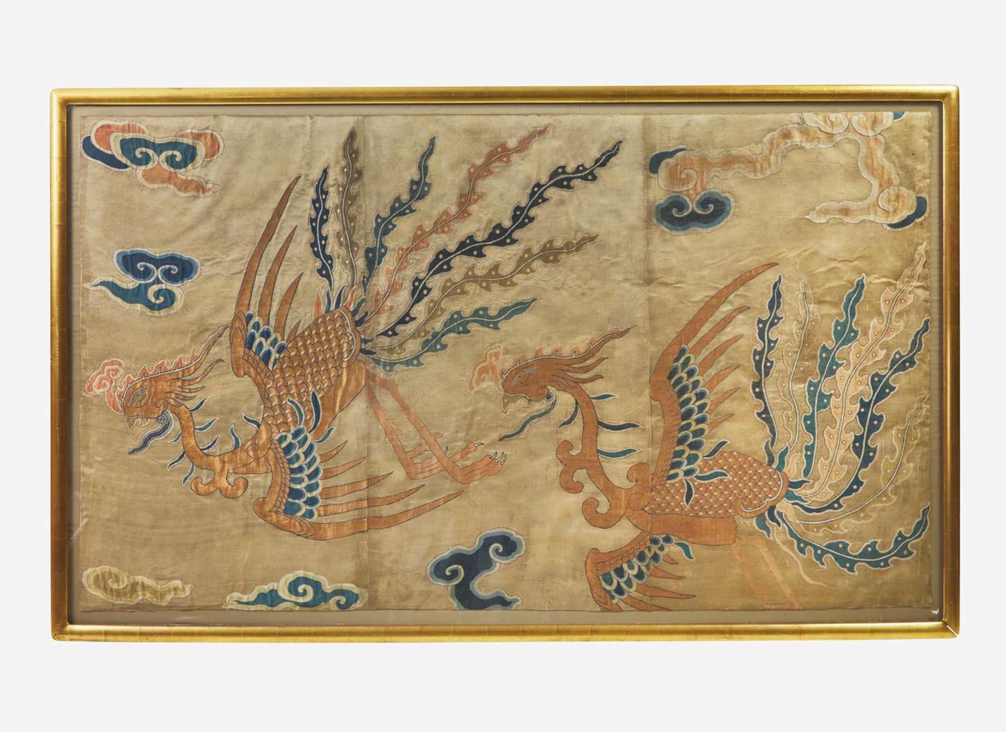 A very large Chinese woven silk "Phoenix" panel, 17th/18th century or earlier 鳳紋刺繡 十七十八世紀或更早