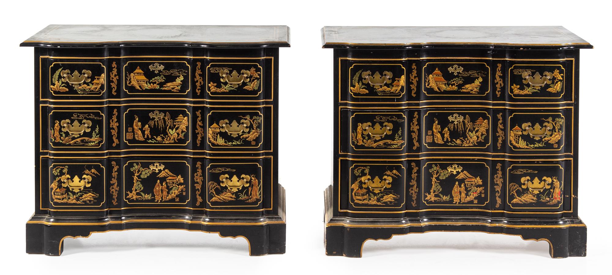 A Pair of Drexel Chinoiserie Decorated Chests of Drawers