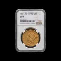 An 1866-S Liberty Head: No Motto $20 Gold Coin [NGC AU55]