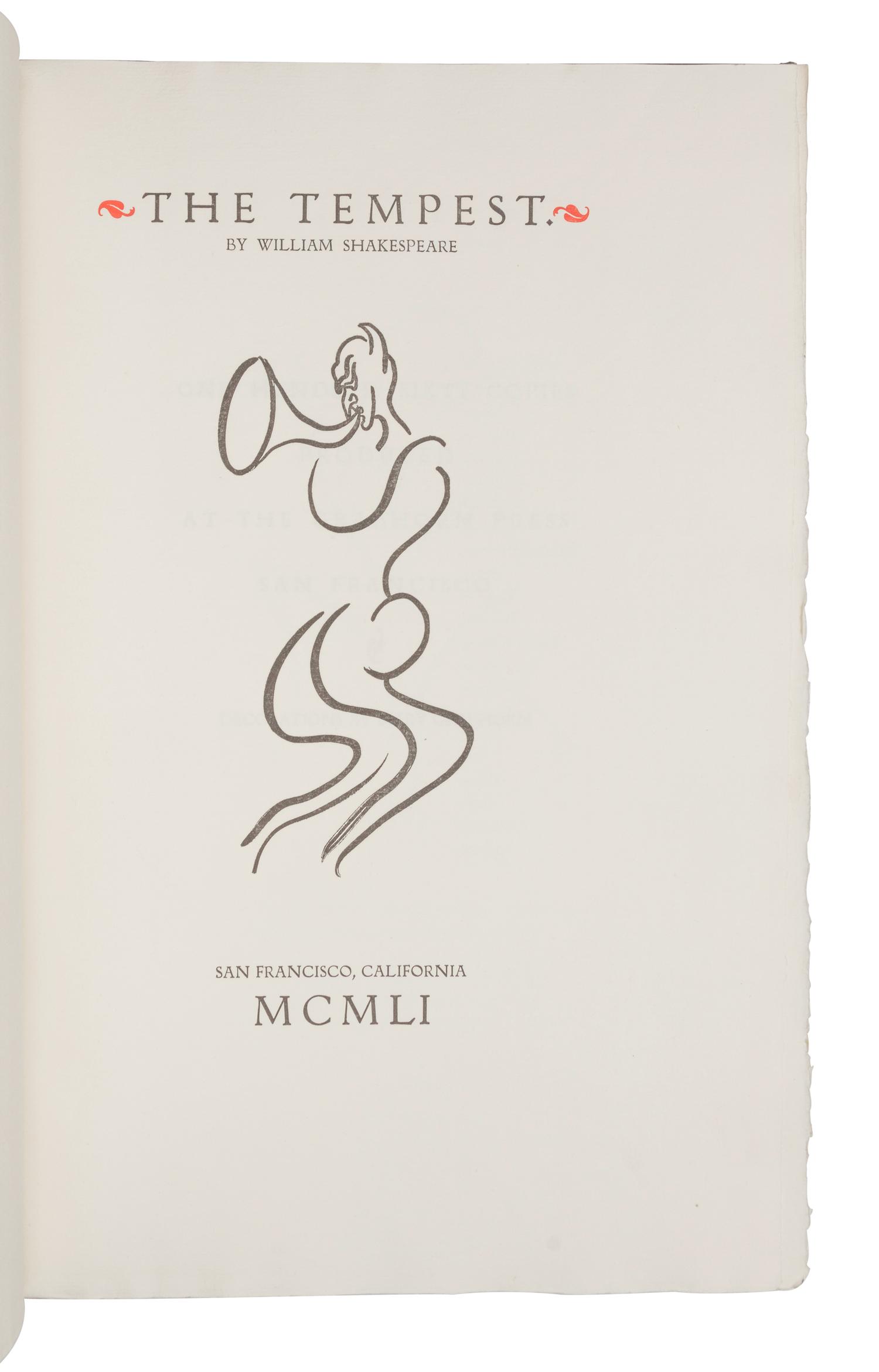 [GRABHORN PRINTING]. SHAKESPEARE, William (1564-1616). The Tempest . San Francisco: The Grabhorn Press, 1951.