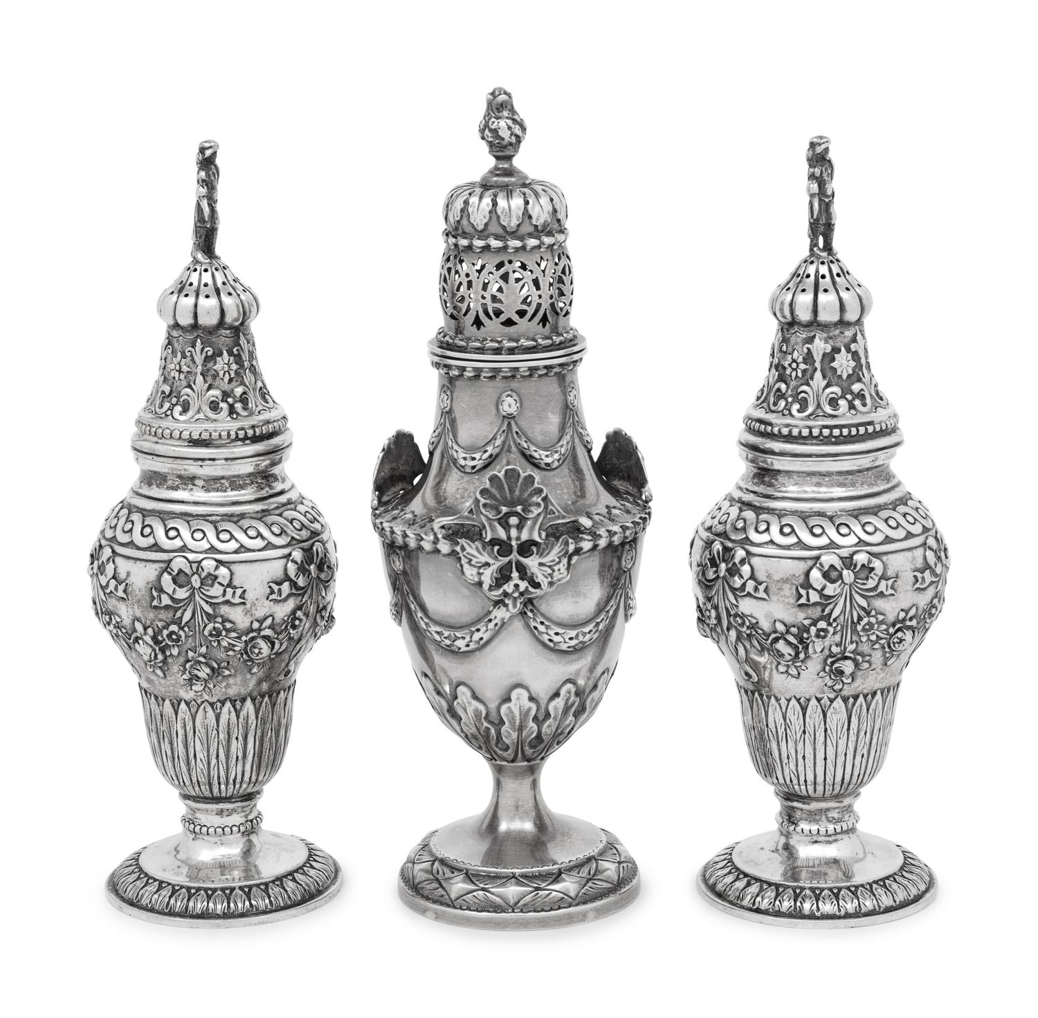 A Set of Three Silver Sugar Casters