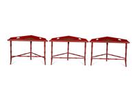 A Red and Polychrome-Painted Three-Part Low Table