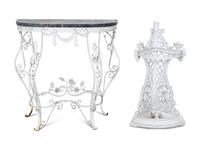 An Italian White-Painted Iron Marble Top Console and a Victorian Umbrella Stand