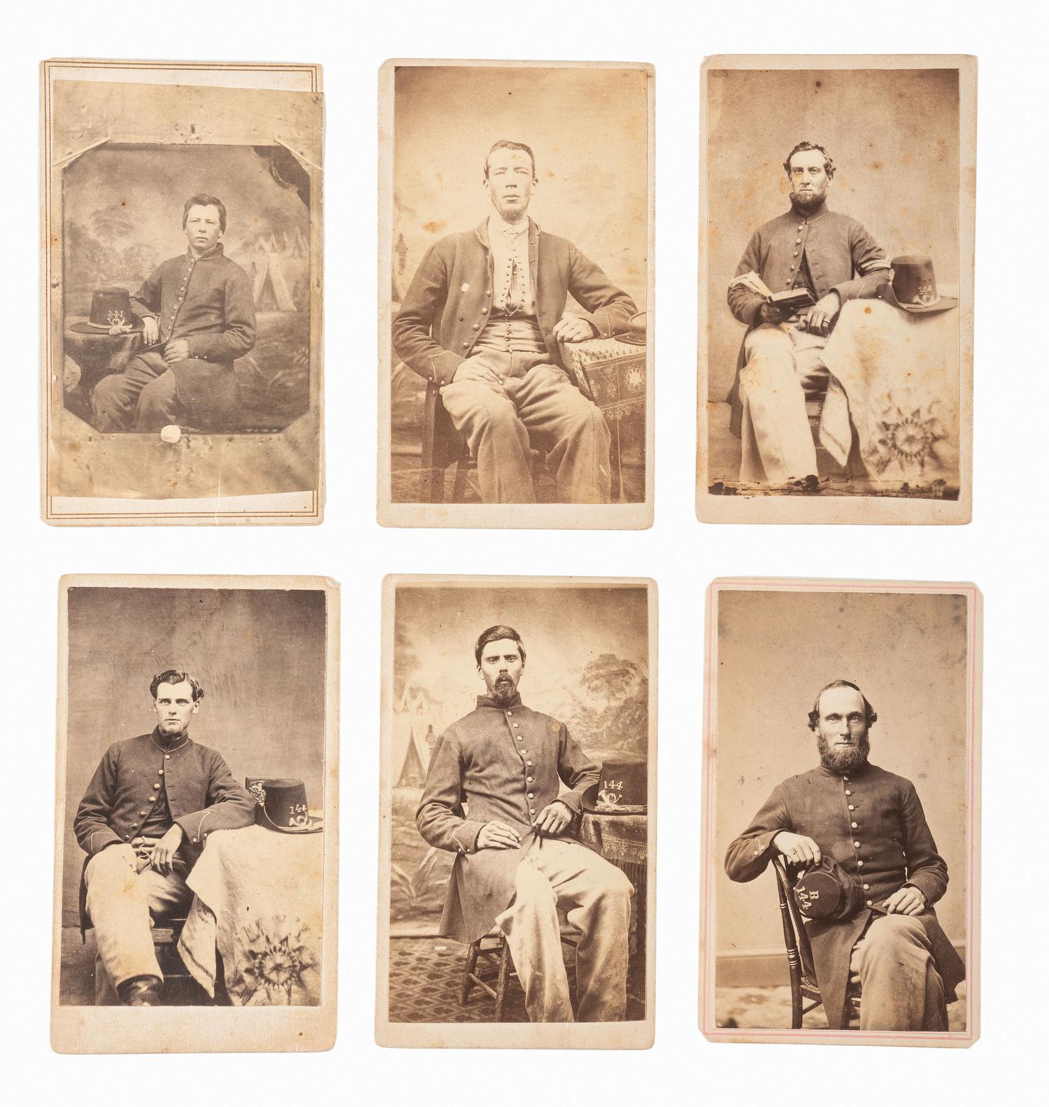 [CIVIL WAR]. A group of 27 CDVs of Union soldiers, many identified subjects from the 144th New York Infantry.