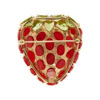 CORAL AND PERIDOT STRAWBERRY BROOCH