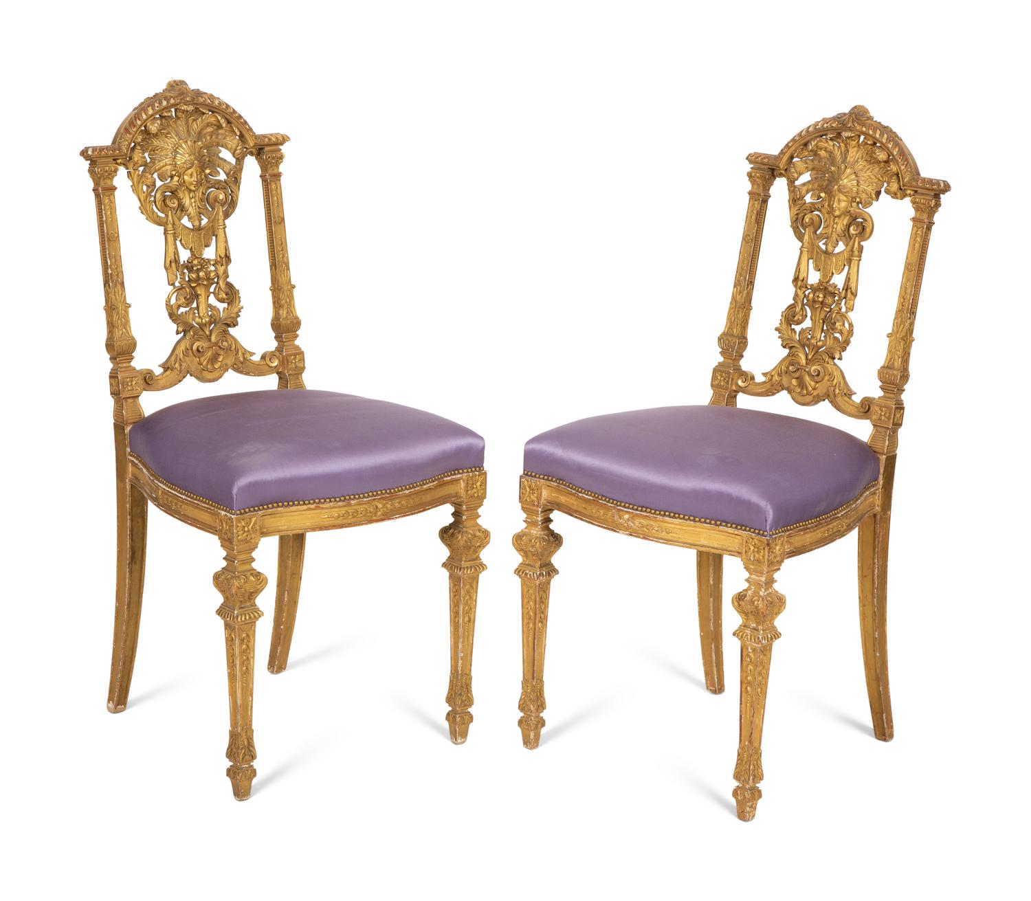 A Pair of Napoleon III Giltwood Side Chairs
