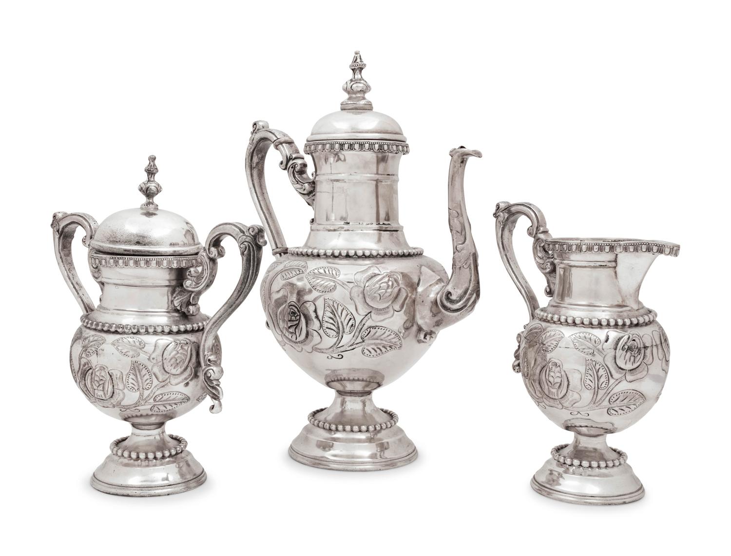 A Mexican Silver Three-Piece Coffee Service