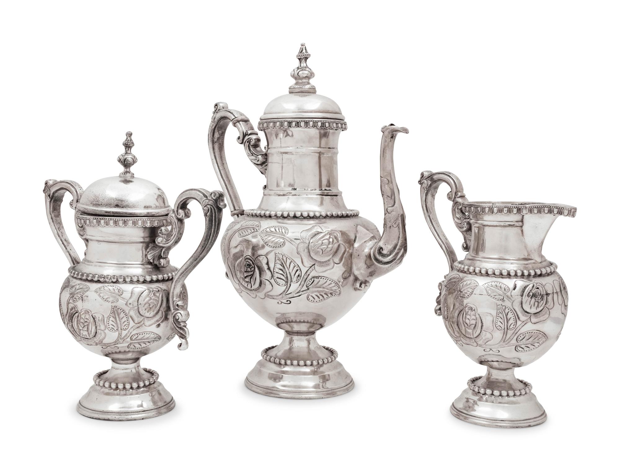 A Mexican Silver Three-Piece Coffee Service