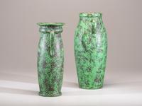 Two Coppertone Monumental Two-Handled Floor Vases