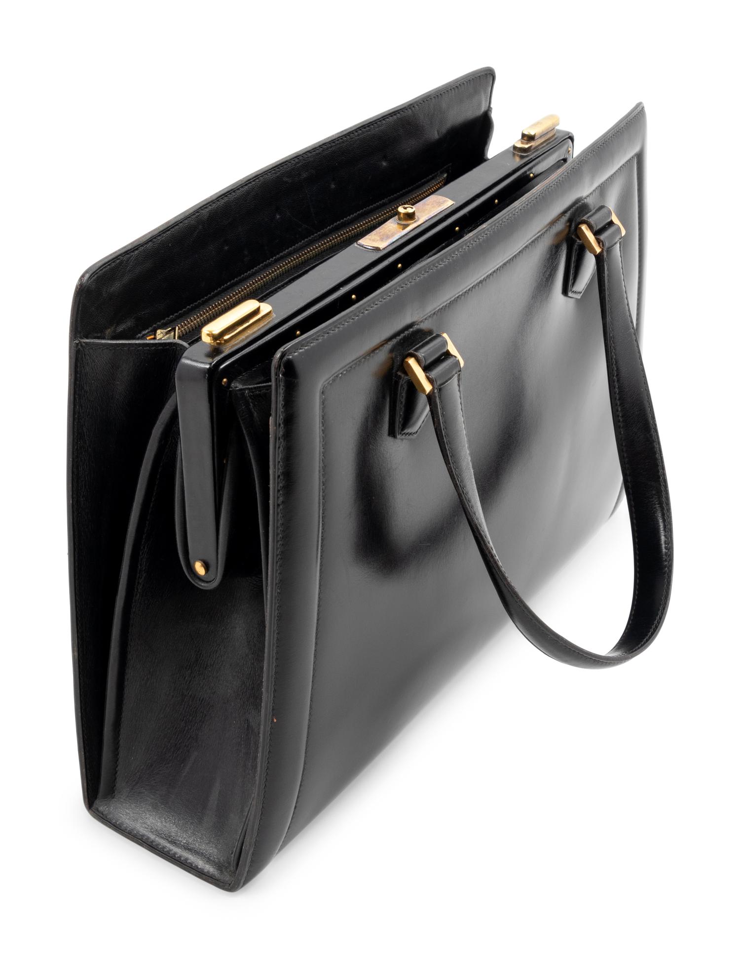 Hermès Vintage Black Leather Handbag, 1960s