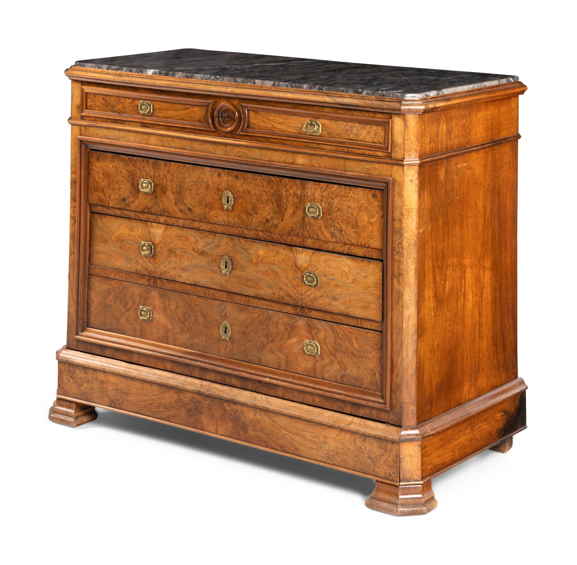 A Louis Philippe Walnut Marble-Top Commode
