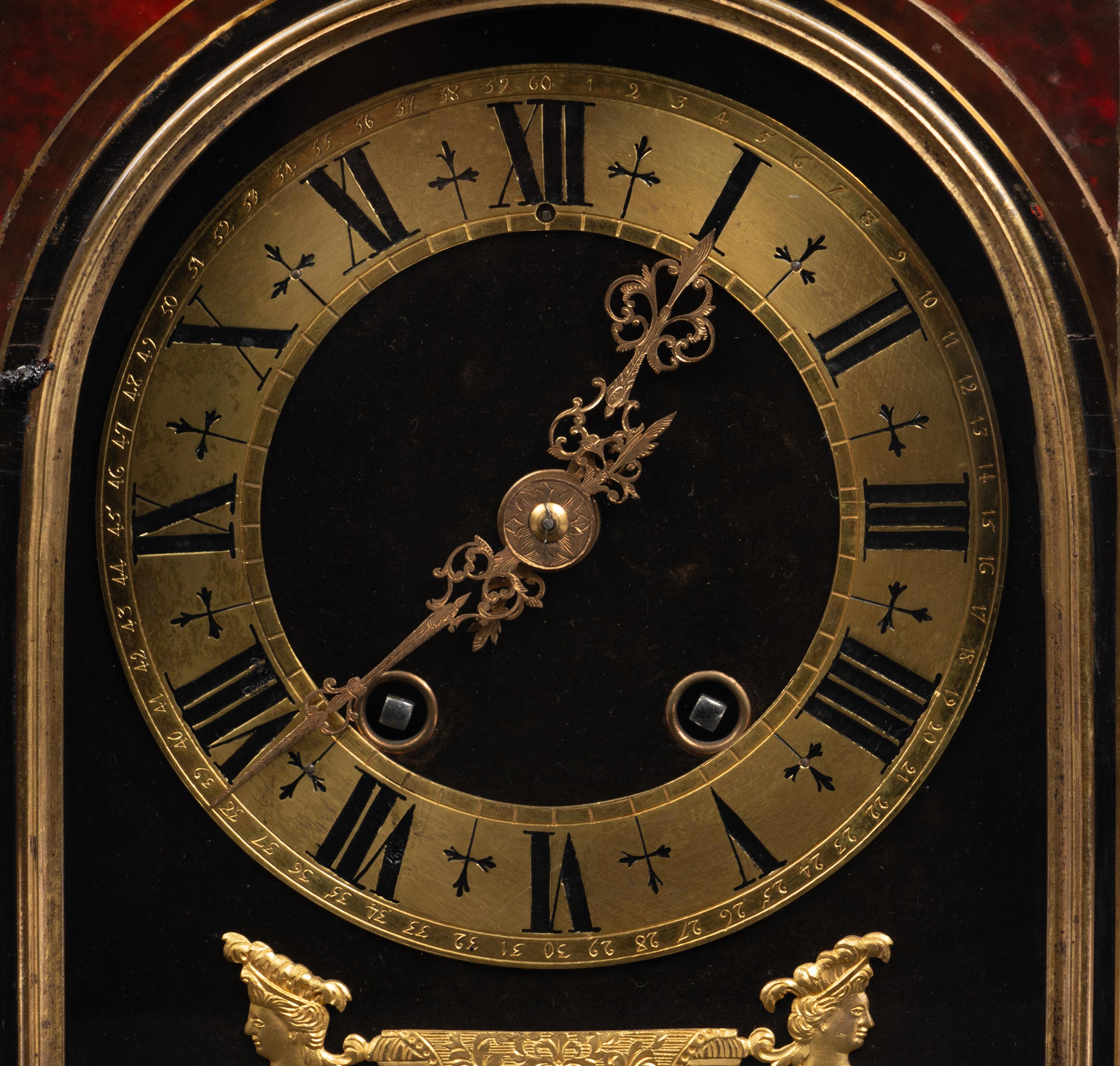 A Napoleon III Gilt Bronze Mounted Tortoiseshell and Ebonized Bracket Clock